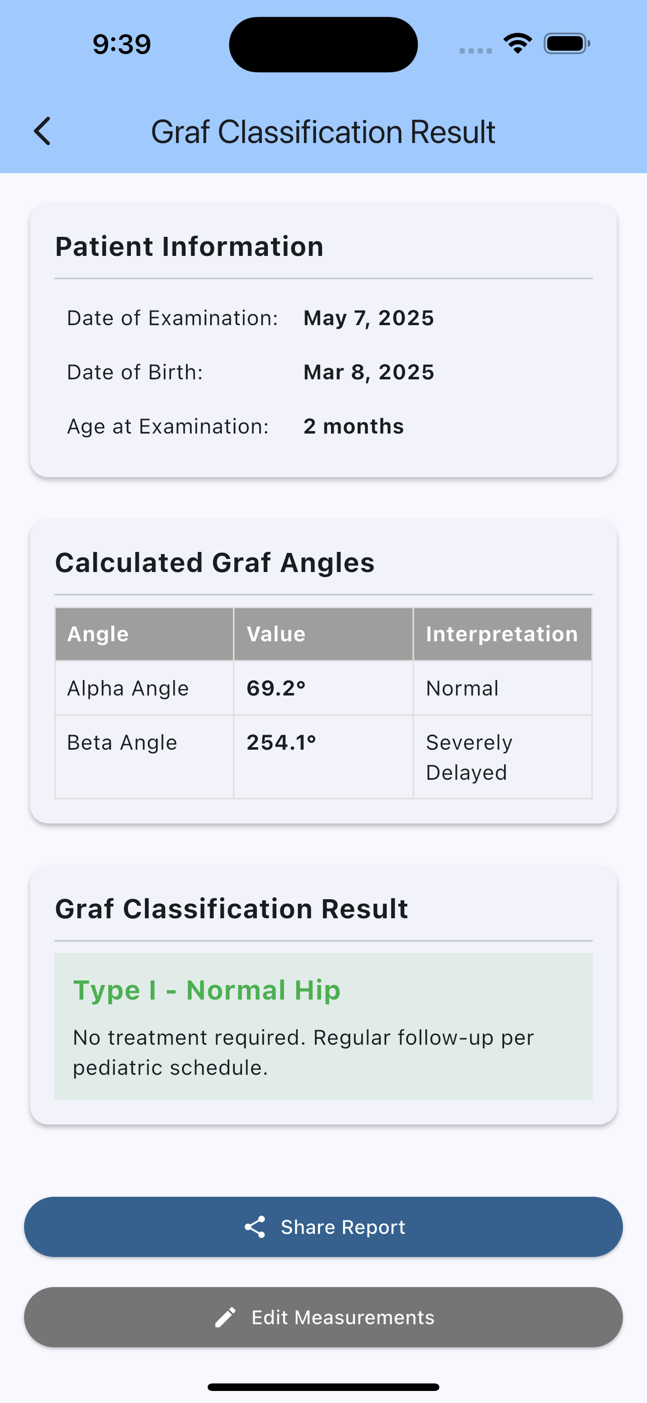 Hip Angle Pro results screen